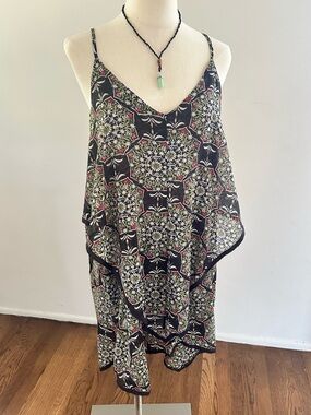 Free People Black Floral Medallion Slip Dress with Crochet Trim M